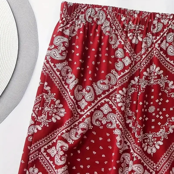 Paisley Red Wide Leg Pants - Picture 2 of 6